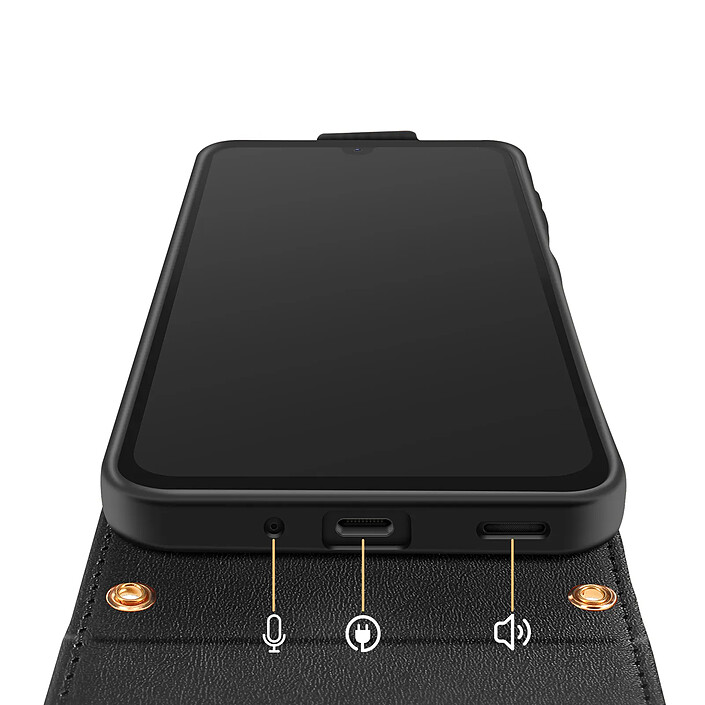 Acheter Avizar Étui pour Galaxy A17 Clapet Vertical avec Chaîne Bandoulière Métallique Noir