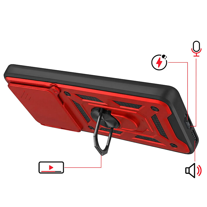 Avis Mayaxess Coque Anneau pour Redmi Note 15 5G avec Cache Caméra Coulissant Rouge