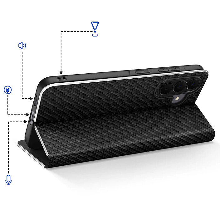 Acheter Avizar Étui Folio pour Galaxy A57 Effet Carbone Cadre Métallisé avec Porte-cartes Noir