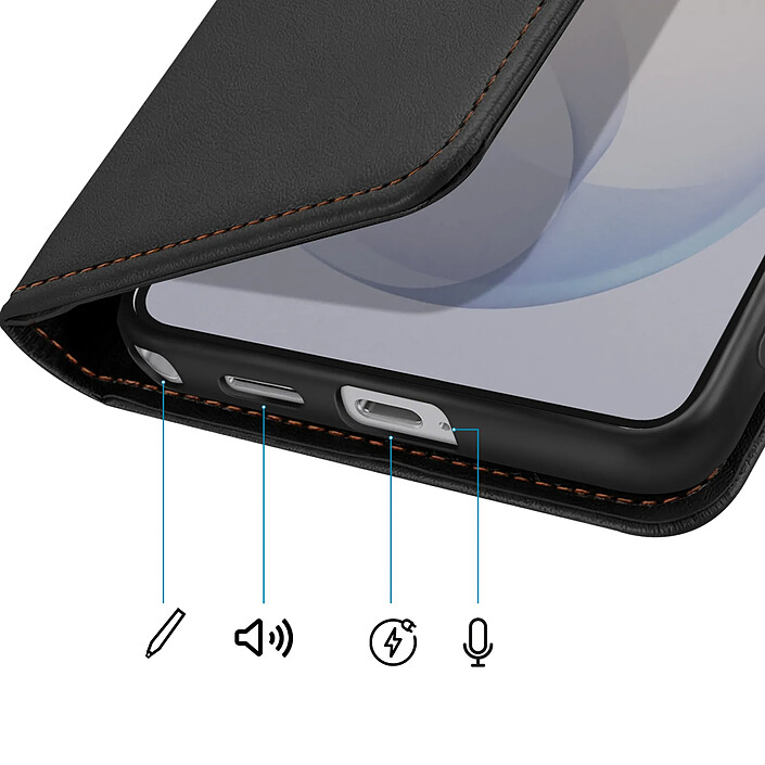 Avizar Étui Portefeuille pour Galaxy S26 Ultra avec Dragonne et Fonction Support Vidéo Noir pas cher