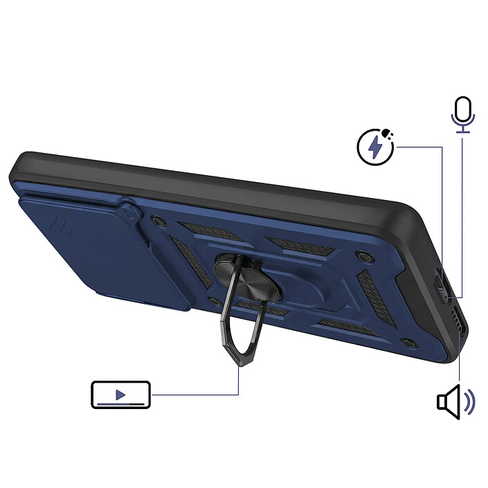 Avis Mayaxess Coque Anneau pour Redmi Note 15 5G avec Cache Caméra Coulissant Bleu nuit