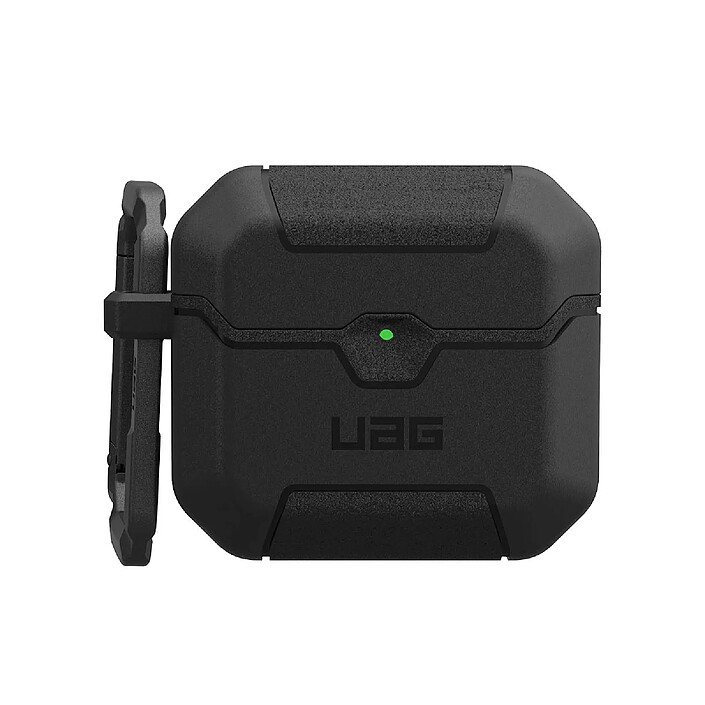 UAG Coque pour AirPods 4 Renforcée Antichocs Effet Grainé avec Mousqueton Noir