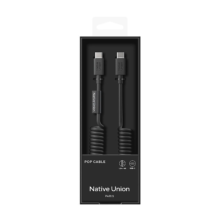 Native Union Câble USB-C vers USB-C 60W Spiralé 1.2m Série POP Charge Rapide Noir pas cher