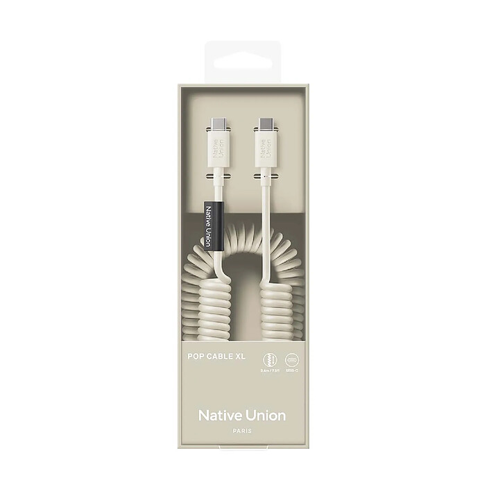Native Union Câble USB-C vers USB-C 60W Spiralé 2.4m Série POP Charge Rapide Beige pas cher