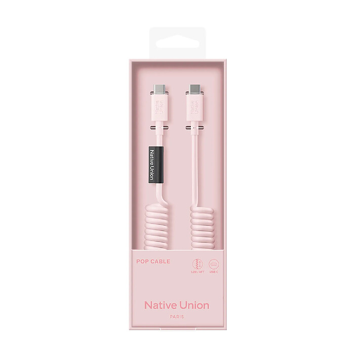 Native Union Câble USB-C vers USB-C 60W Spiralé 1.2m Série POP Charge Rapide Rose pas cher