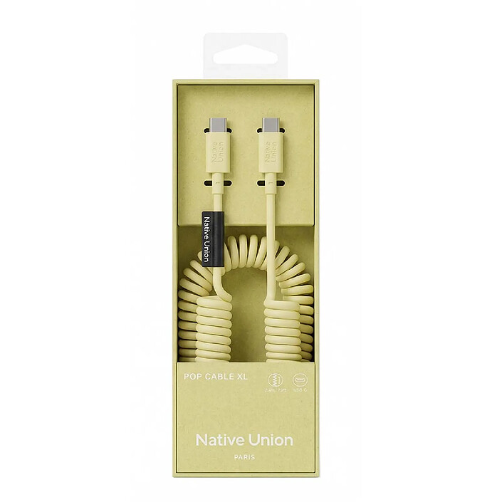 Native Union Câble USB-C vers USB-C 60W Spiralé 2.4m Série POP Charge Rapide Jaune pas cher