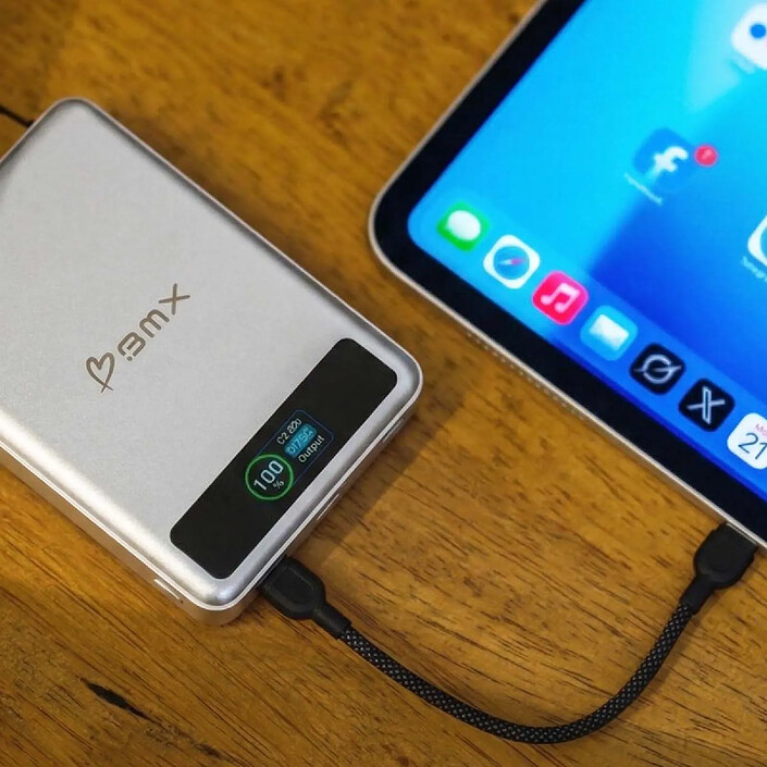 Acheter BMX Batterie Externe MagSafe SolidSafe 10000mAh Qi2 15W avec Écran et Câble USB-C Argent