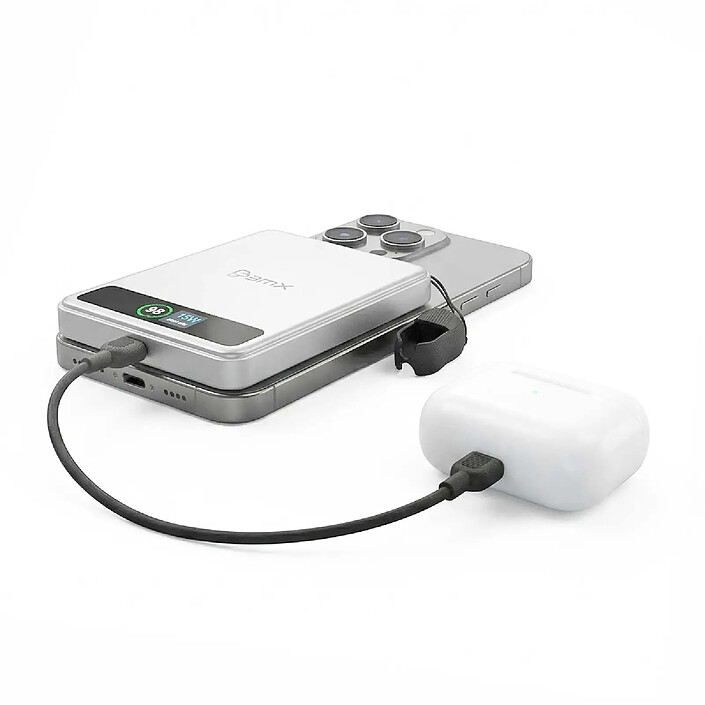 Acheter BMX Batterie Externe MagSafe SolidSafe 5000mAh Qi2 15W avec Écran LCD et Câble USB-C Argent