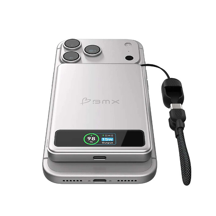 Avis BMX Batterie Externe MagSafe SolidSafe 5000mAh Qi2 15W avec Écran LCD et Câble USB-C Argent
