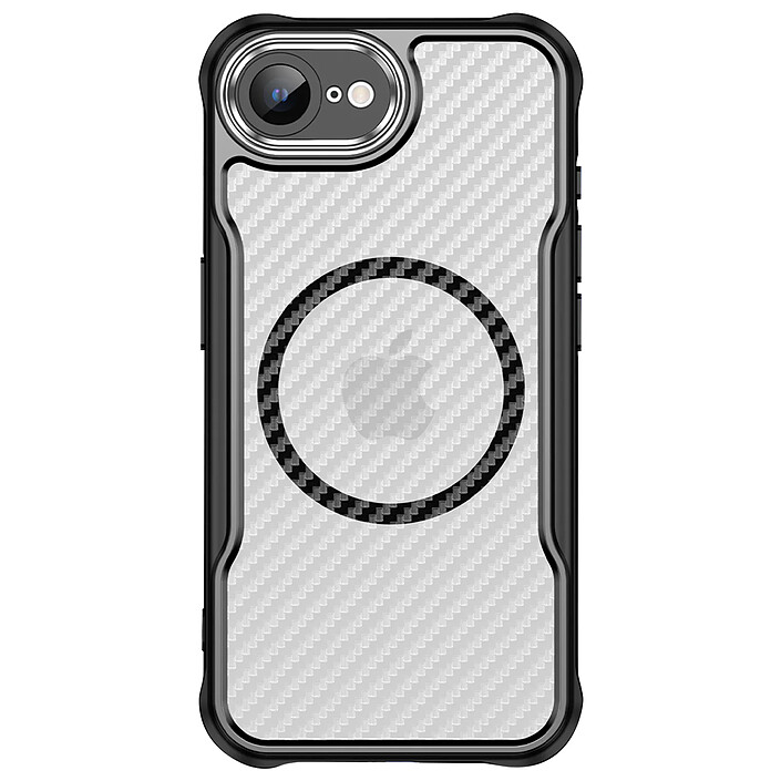 Coque pour iPhone 17e MagSafe Antichocs Dos Carbone Translucide Noir