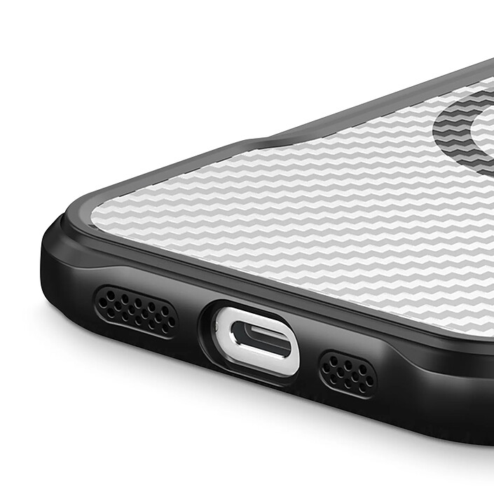 Coque pour iPhone 17e MagSafe Antichocs Dos Carbone Translucide Noir pas cher