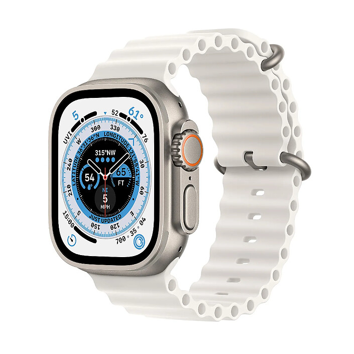 Apple Watch Ultra (GPS + Cellular) 49 mm, titane argent, bracelet Sport blanc · Reconditionné