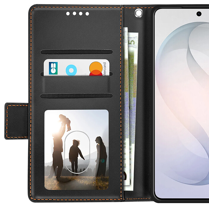 Avizar Étui Portefeuille pour Galaxy S26 Effet Cuir Cousu avec Dragonne Noir pas cher