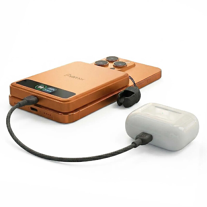 Acheter BMX Batterie Externe MagSafe SolidSafe 5000mAh Qi2 15W avec Écran LCD et Câble USB-C Orange