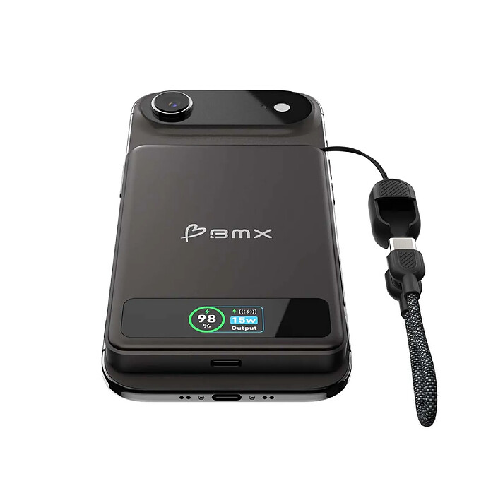 Avis BMX Batterie Externe MagSafe SolidSafe 5000mAh Qi2 15W avec Écran LCD et Câble USB-C Noir