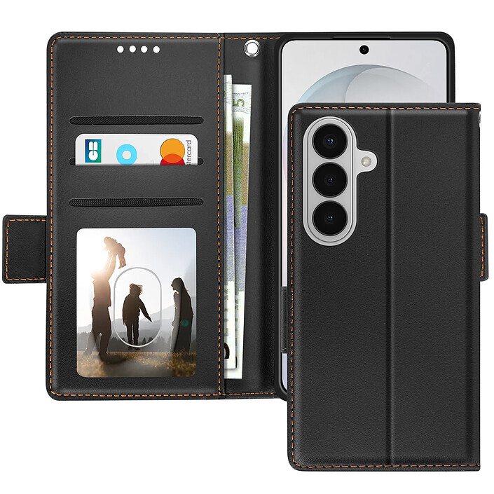 Avizar Étui Portefeuille pour Galaxy S26 Effet Cuir Cousu avec Dragonne Noir