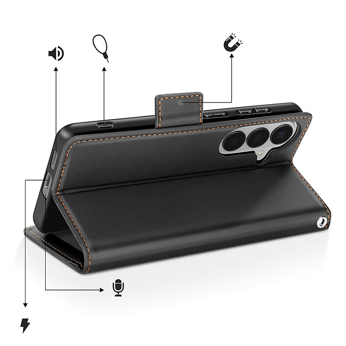 Acheter Avizar Étui Portefeuille pour Galaxy S26 Effet Cuir Cousu avec Dragonne Noir