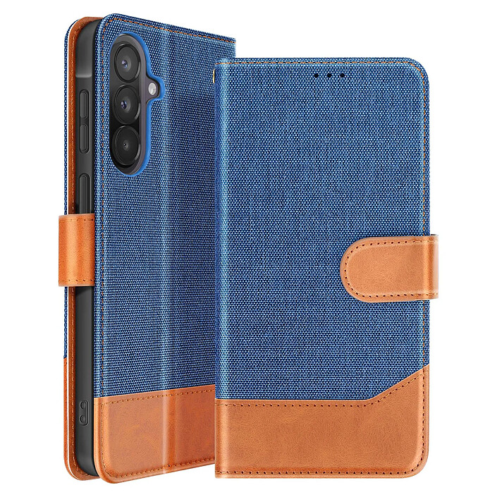 Avizar Étui Portefeuille pour Galaxy A57 Effet Denim avec Languette Magnétique