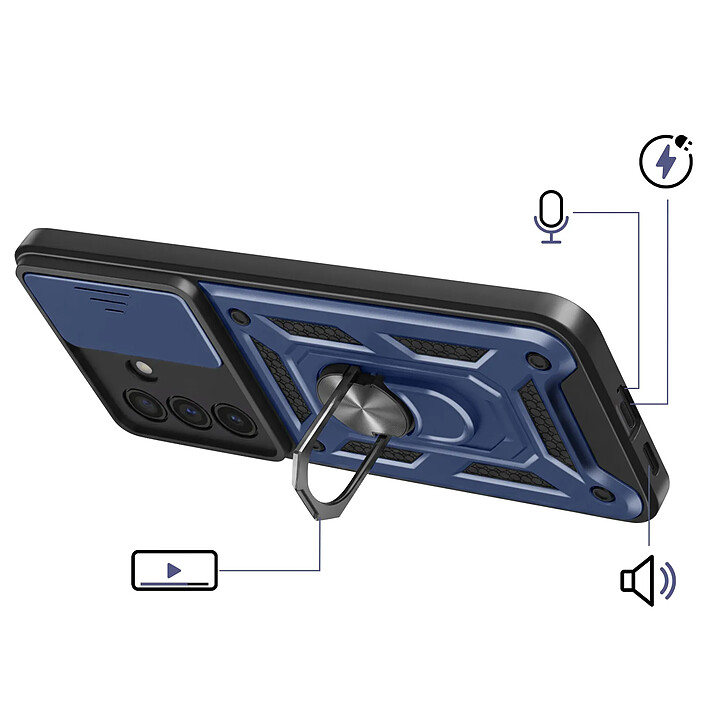 Avis Mayaxess Coque pour Galaxy A57 avec Cache Caméra Coulissante et Bague Magnétique Bleu nuit