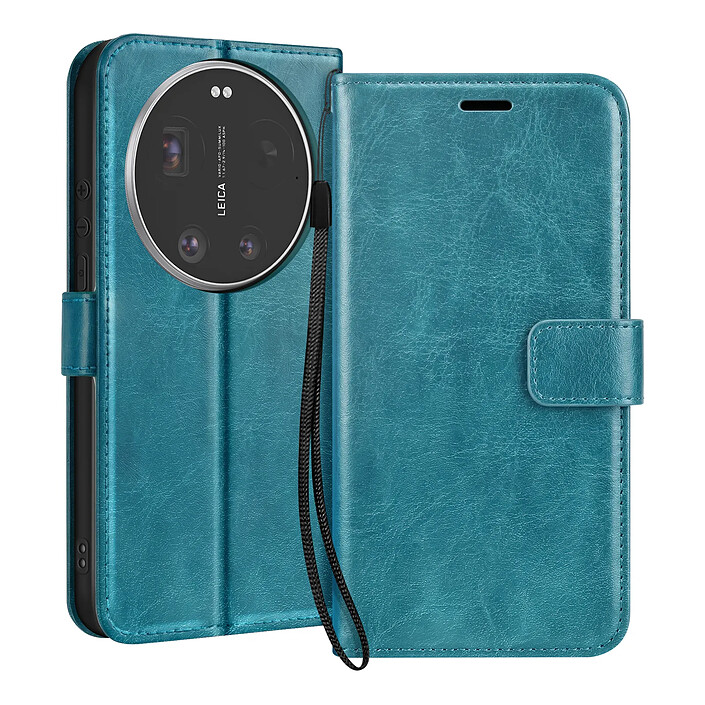 Mayaxess Étui Portefeuille pour Xiaomi 17 Ultra avec Dragonne et Fonction Support Turquoise