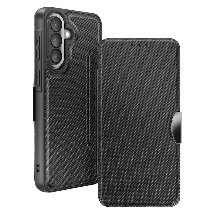 Avizar Étui Folio pour Galaxy A57 Finition Carbone avec Porte-carte Noir