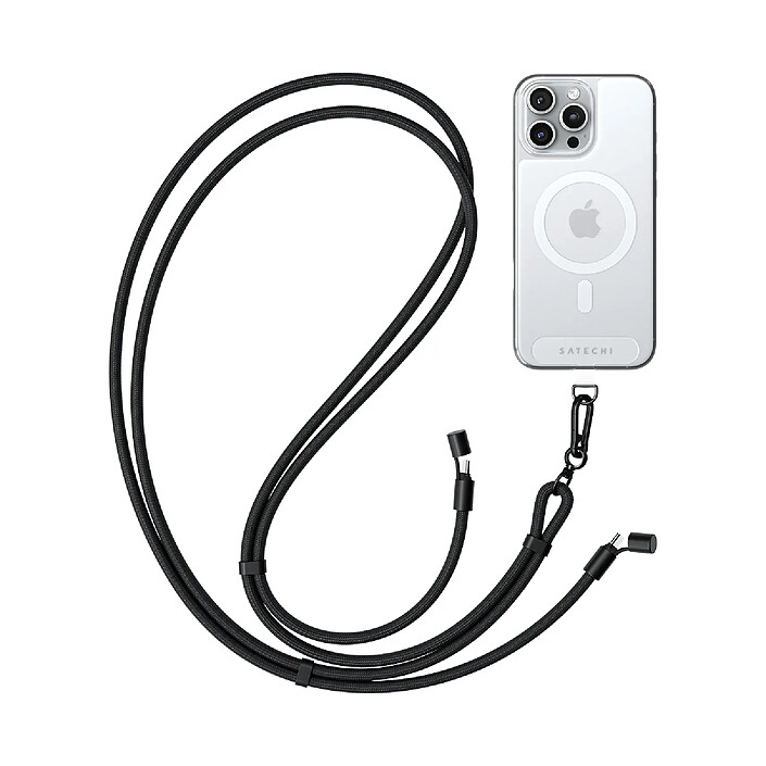 Satechi Cordon Tour du Cou avec Cable USB-C Série Lanyard OntheGo Charge Rapide Noir
