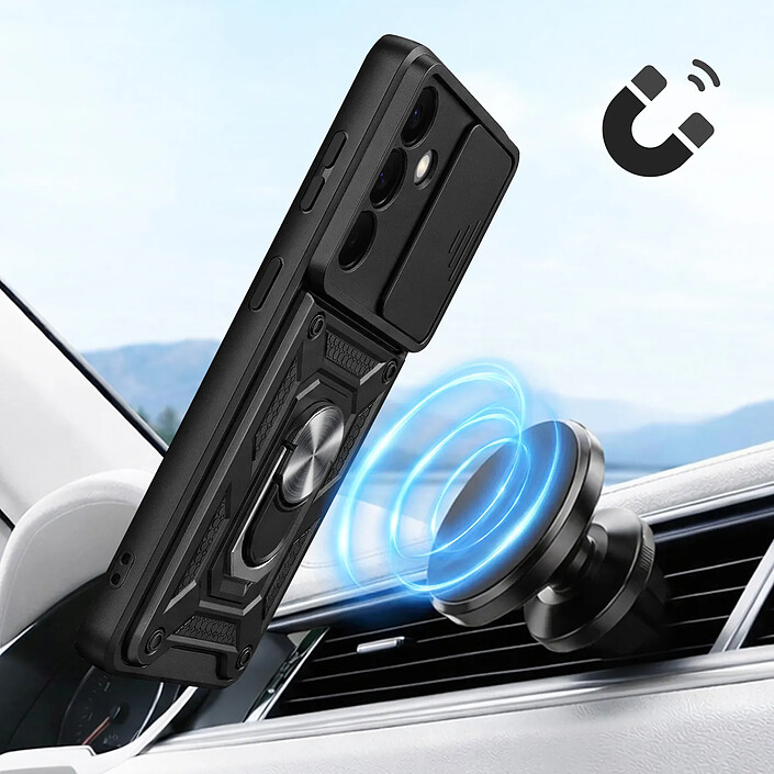 Mayaxess Coque pour Galaxy A57 avec Cache Caméra Coulissante et Bague Magnétique Noir pas cher