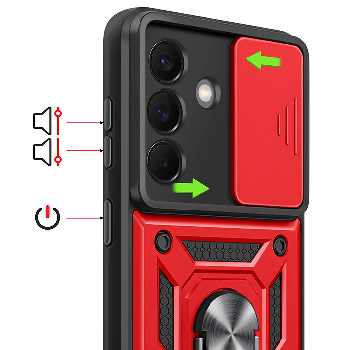 Acheter Mayaxess Coque pour Galaxy A57 avec Cache Caméra Coulissante et Bague Magnétique Rouge