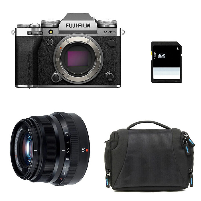 FUJIFILM X-T5 Silver + 35mm f/2 WR + Sac + Carte SD 8 Go