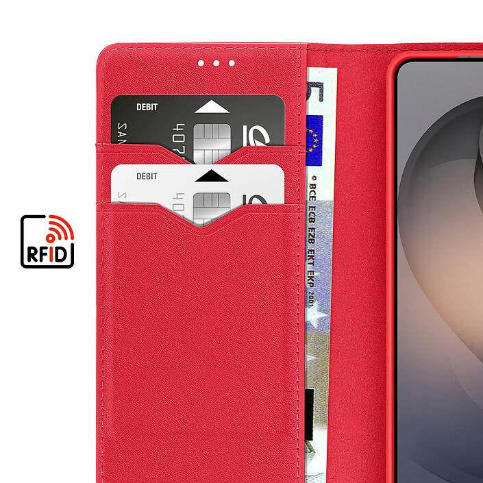 Dux Ducis Étui Portefeuille pour Galaxy S26 Ultra Anti-RFID Compatible Charge Sans Fil Qi Rouge pas cher