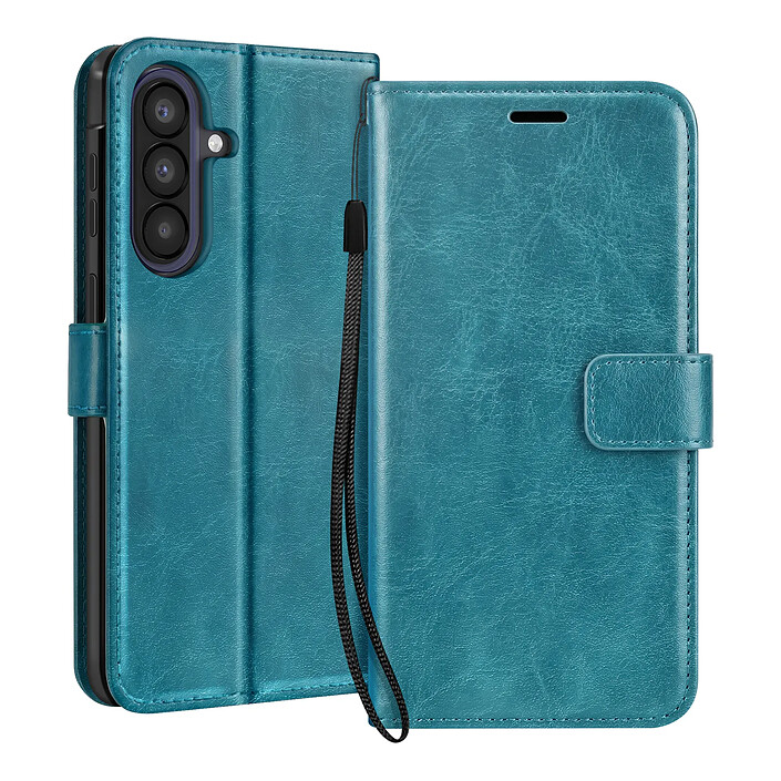Mayaxess Étui Portefeuille pour Galaxy A57 avec Dragonne et Fonction Stand Turquoise