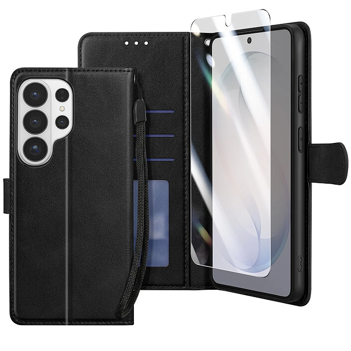 Enkay Étui Portefeuille pour Galaxy S26 Ultra avec Verre Trempé et Dragonne Noir