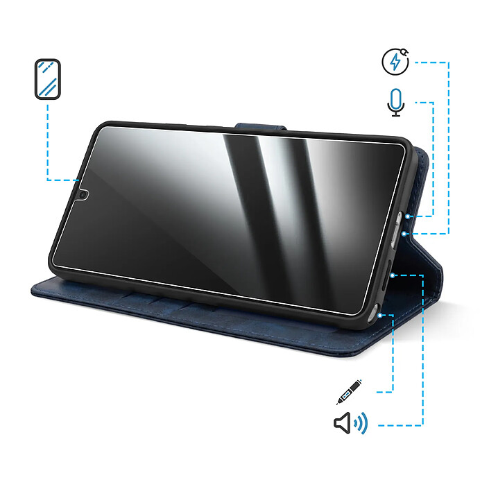 Enkay Étui Portefeuille pour Galaxy S26 Ultra avec Verre Trempé et Dragonne Bleu nuit pas cher