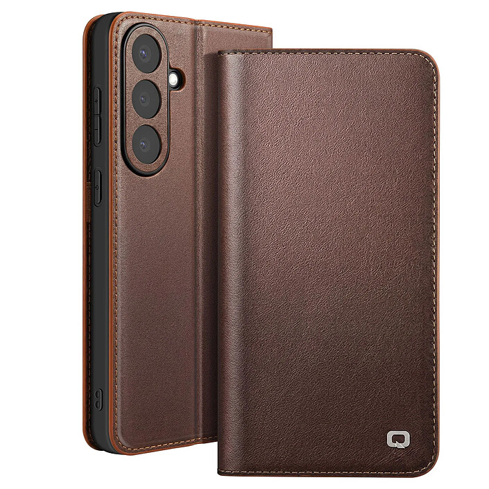 Qialino Étui Portefeuille pour Galaxy S26 avec Support en Cuir Effet Mat Marron