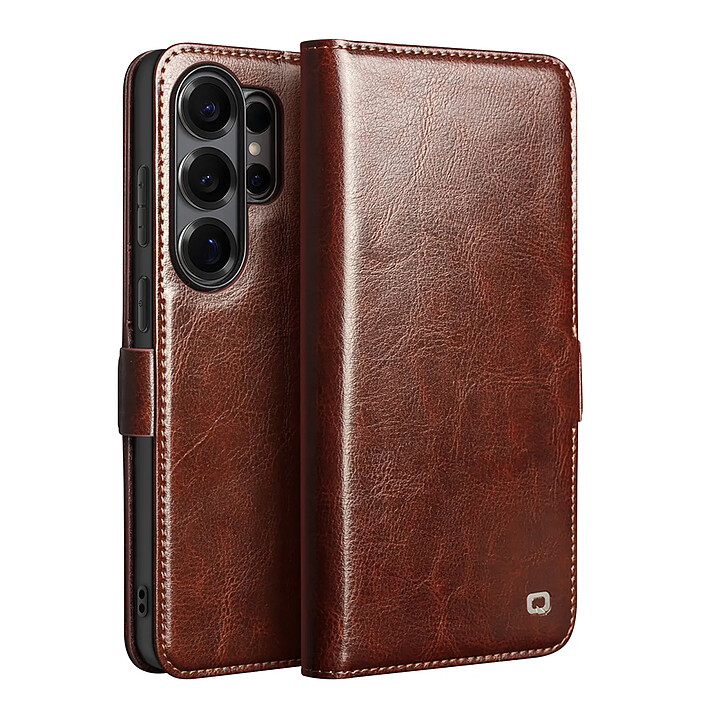 Qialino Étui Portefeuille Vintage pour Galaxy S26 Ultra avec Support Vidéo Marron