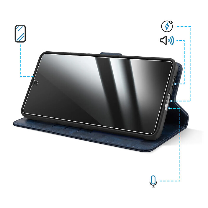 Enkay Étui Portefeuille pour Galaxy S26 avec Verre Trempé et Dragonne Bleu nuit pas cher