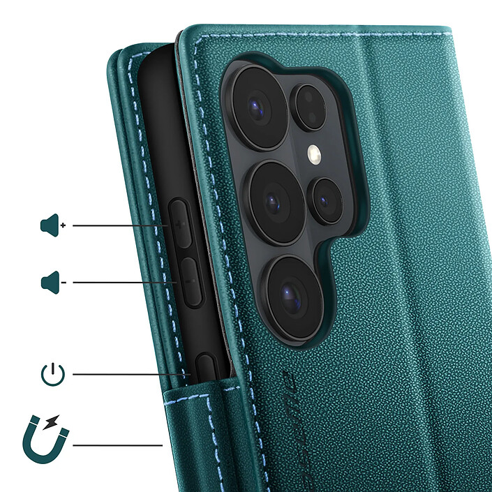 Acheter CaseMe Étui Portefeuille pour Galaxy S26 Ultra Anti-RFID Effet Cuir Brillant Vert foncé