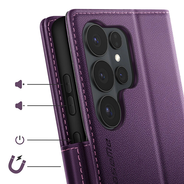 Acheter CaseMe Étui Portefeuille pour Galaxy S26 Ultra Anti-RFID Effet Cuir Brillant Violet foncé