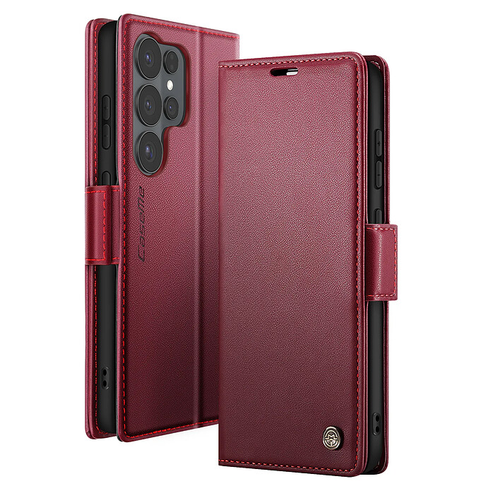 CaseMe Étui Portefeuille pour Galaxy S26 Ultra Anti-RFID Effet Cuir Brillant Bordeaux
