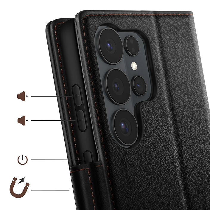 Acheter CaseMe Étui Portefeuille pour Galaxy S26 Ultra Anti-RFID Effet Cuir Brillant Noir