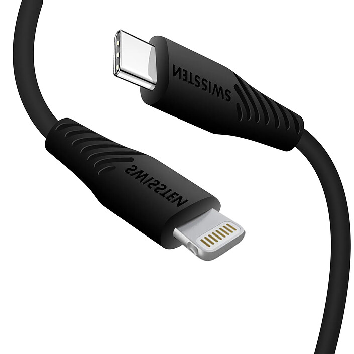 Swissten Câble Lightning vers USB-C pour iPhone / iPad 3A avec Système Anti-noeuds 1m Noir