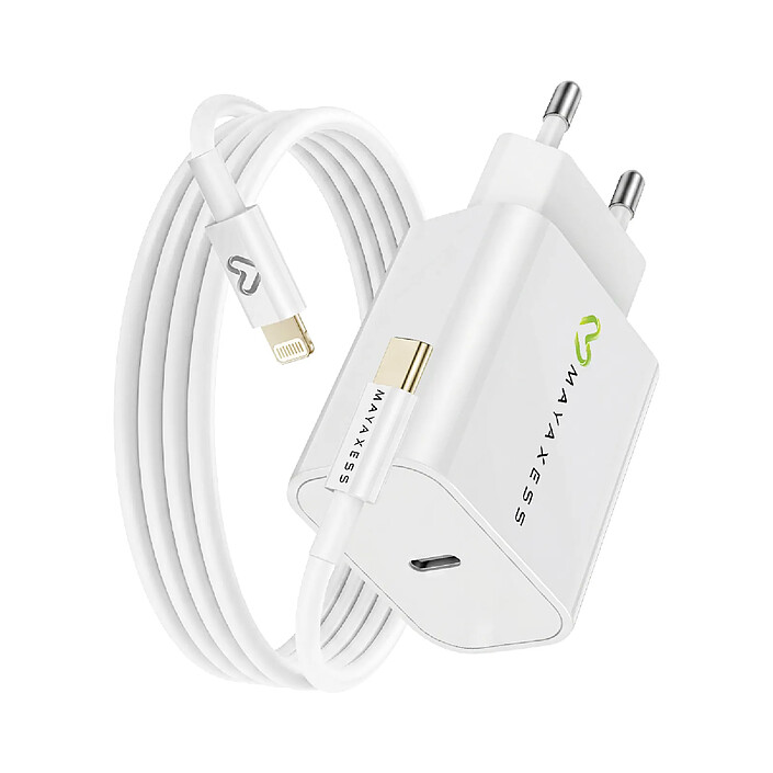 Mayaxess Chargeur Secteur pour iPhone XR 18W + Câble Lightning 1m Blanc