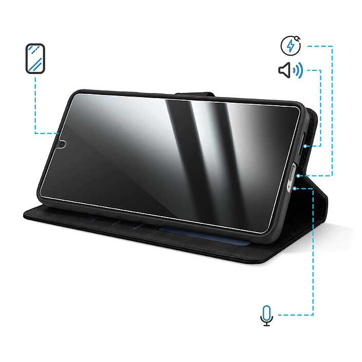 Enkay Étui Portefeuille pour Galaxy S26 avec Verre Trempé et Dragonne Noir pas cher
