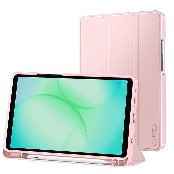 Tech-Protect Étui Clapet pour Galaxy Tab A11 Auto-Veille avec Support et Porte Stylet Rose