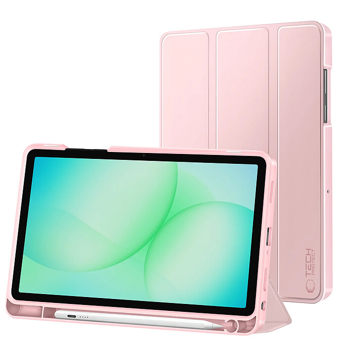 Tech-Protect Étui Clapet pour Galaxy Tab A11 Plus Auto-Veille avec Support et Porte Stylet Rose
