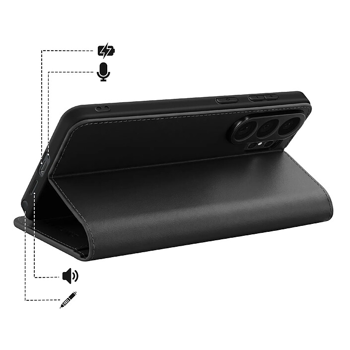 Acheter Qialino Étui Portefeuille pour Galaxy S26 Ultra avec Support en Cuir Effet Mat Noir