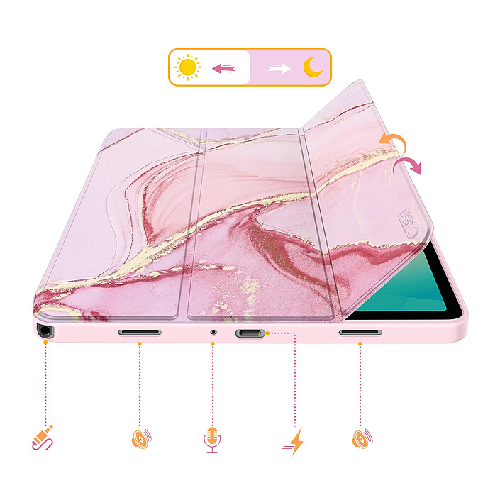 Tech-Protect Étui Clapet pour Galaxy Tab A11 Plus Design Marbre avec Support et Auto-Veille Rose champagne pas cher