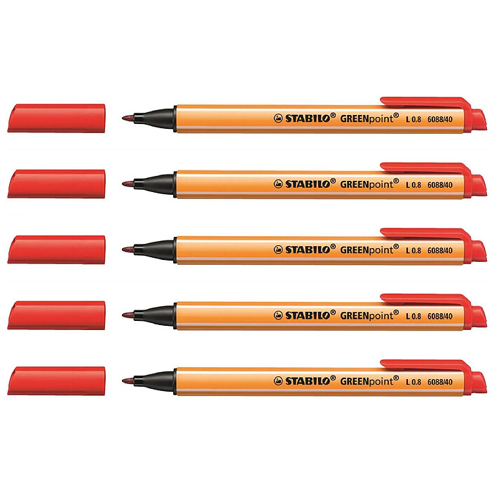 STABILO Stylo Feutre GREENpoint Pointe large 0,8 mm Rouge x 5