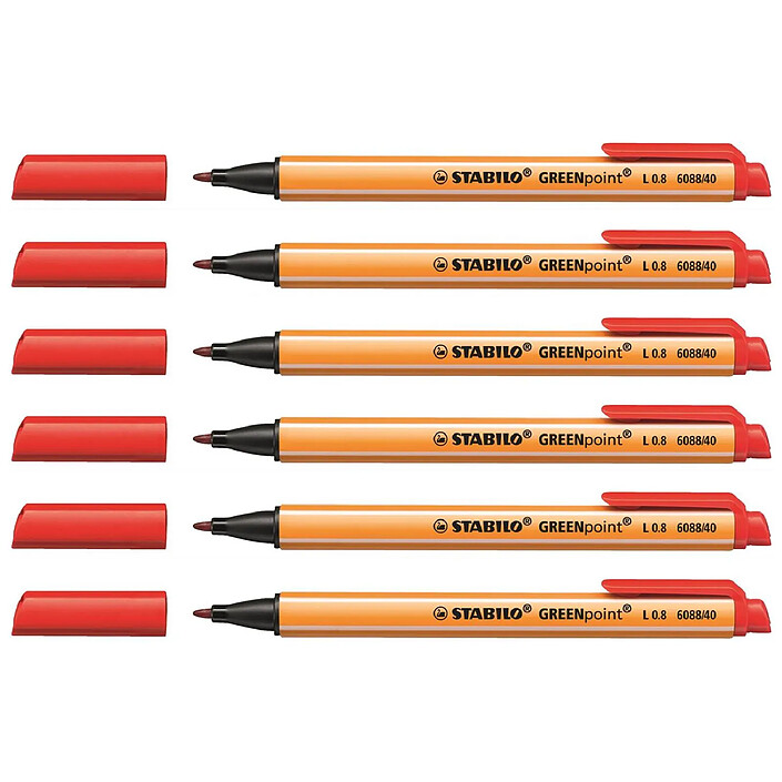 STABILO Stylo Feutre GREENpoint Pointe large 0,8 mm Rouge x 6