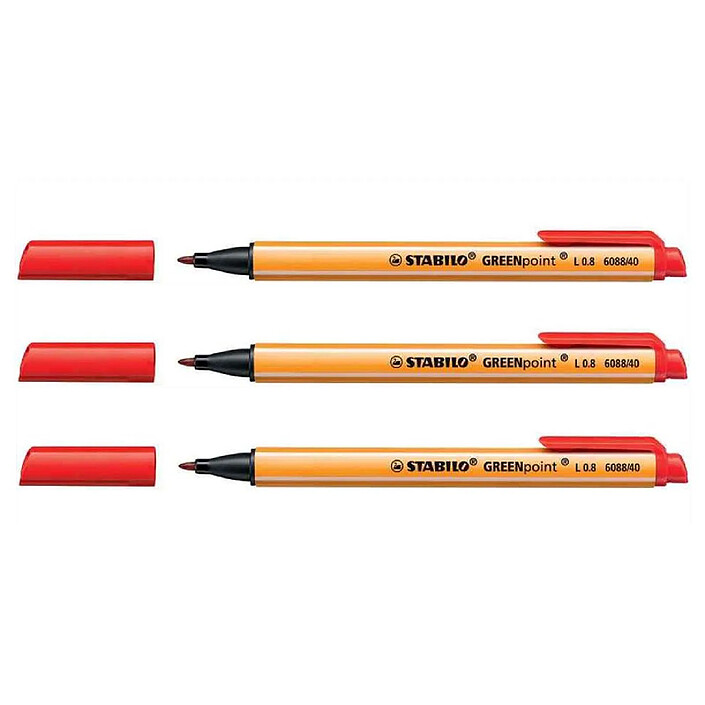 STABILO Stylo Feutre GREENpoint Pointe large 0,8 mm Rouge x 3